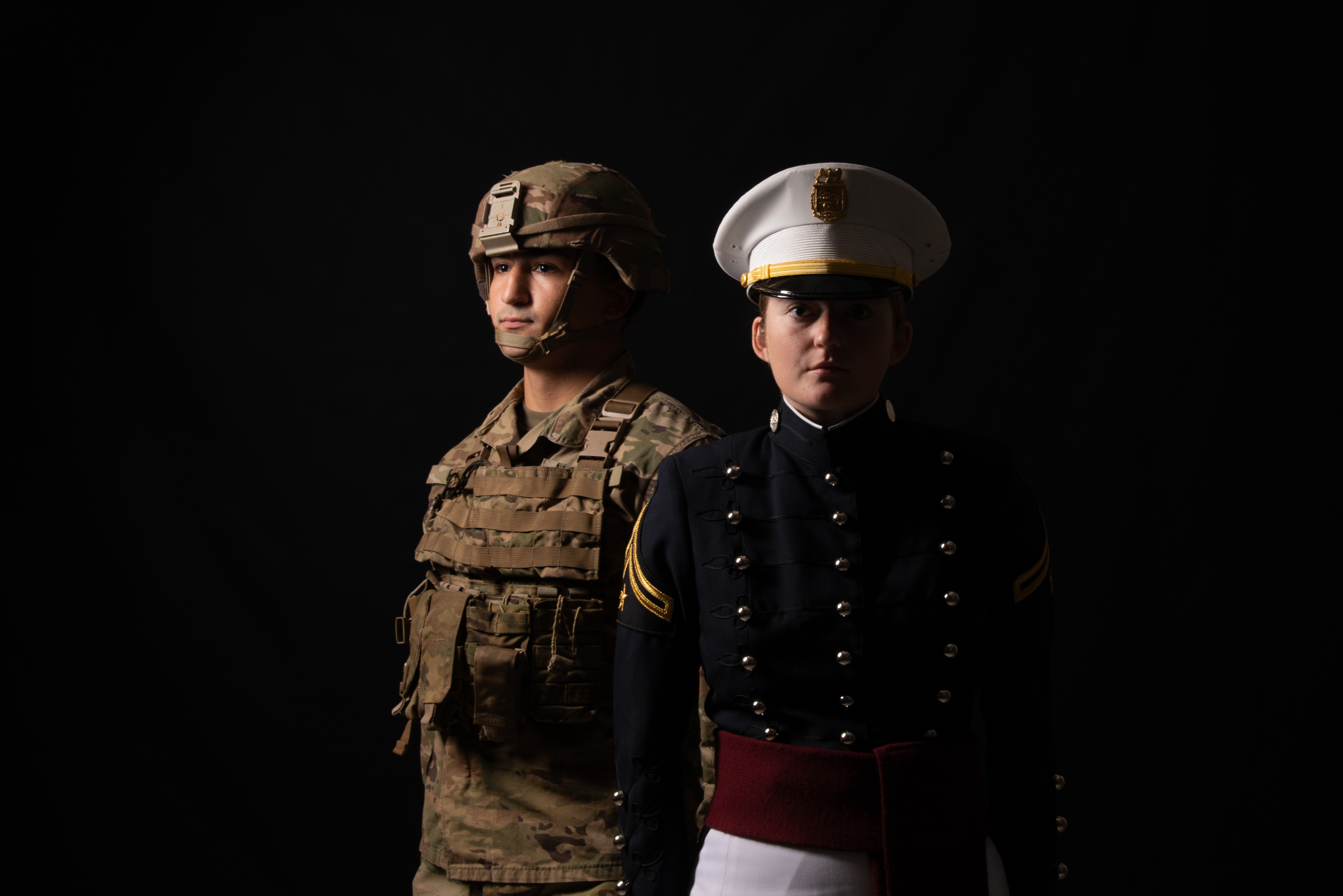 Cadets in dress uniform and battle ready gear