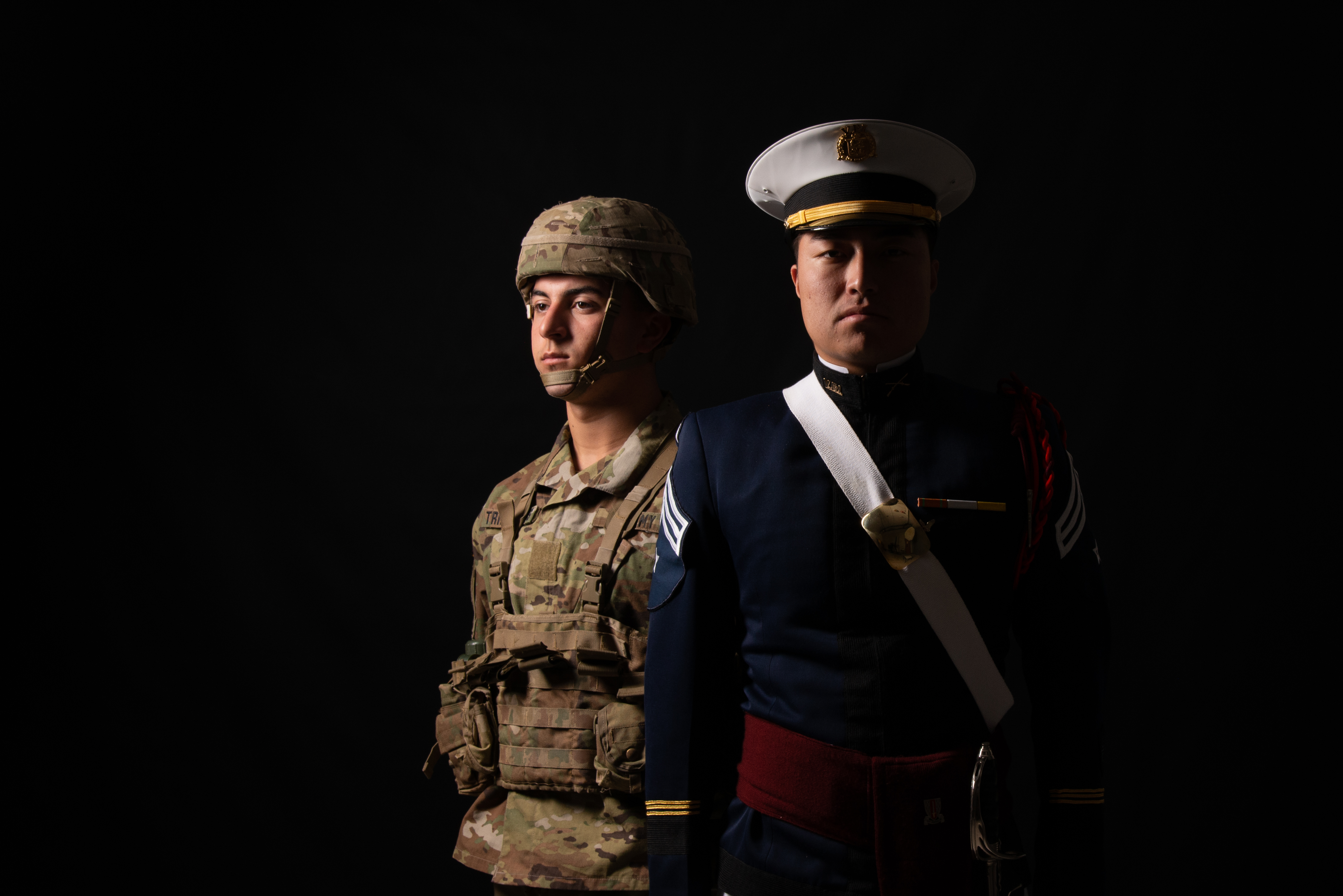 Cadets in dress uniform and battle ready gear
